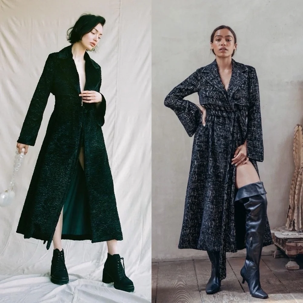 Cult Gaia Aya Matelassé Velvet Open-Back Coat Belted Long Black Size Small NWT - Picture 10 of 11